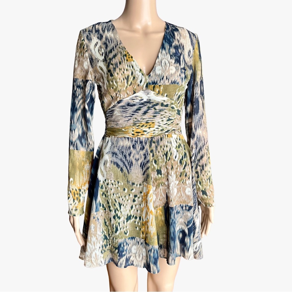 ZARA NWOT Abstract Print Fit & Flare Dress | V-Neck Long Sleeve | Size S